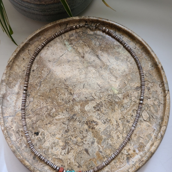 Turquoise Coral Heishi Puka Shell Navajo Native American Necklace - Picture 4 of 5